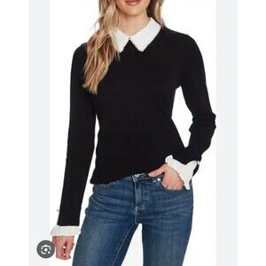 NWT CECE'S Women's Imitation Pearl Peter Pan Collar Cotton Sweater Sz S UUU